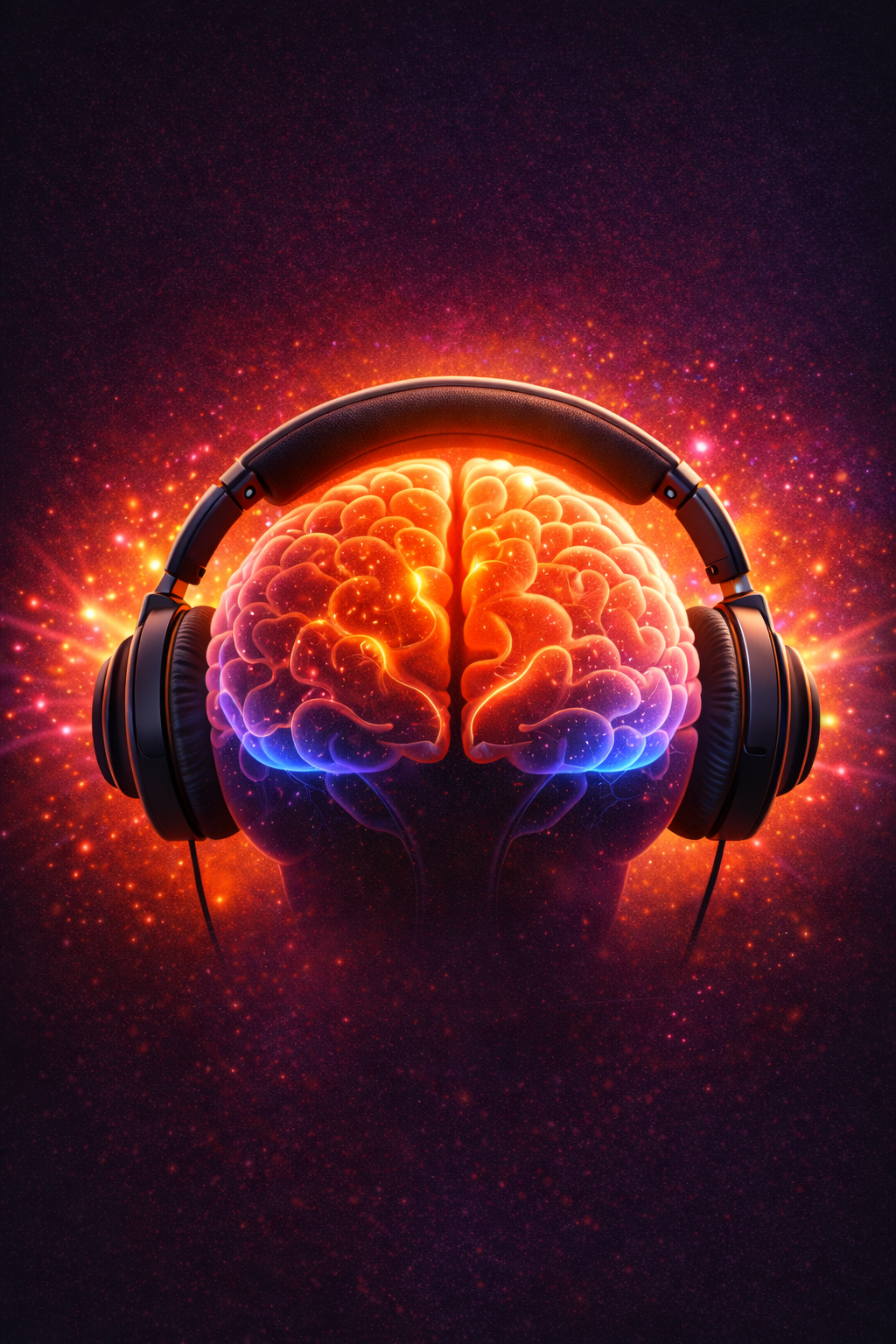 Brain with headphones listening to focus audio